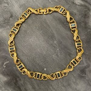 Vintage Swarovski Crystal Blue Baguette Gold Link Necklace